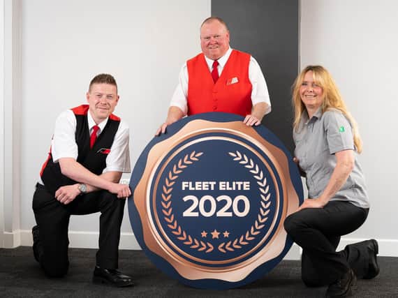 Three proud Transdev winners of ‘Fleet Elite’ status for smooth and safe bus driving - Harrogate’s The 36 driver Miles Body, Dave Precious from the Cityzap York to Leeds express, and Jenny Riley from The Keighley Bus Company.