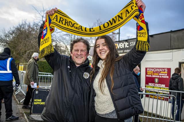 Harrogate Town supporter Dave Worton and his daughter Molly outside the EnviroVent Stadium.