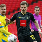 Lloyd Kerry keeps his eye on the ball during Harrogate Town's 1-0 win over Concord Rangers at Wembley. Pictures: Matt Kirkham