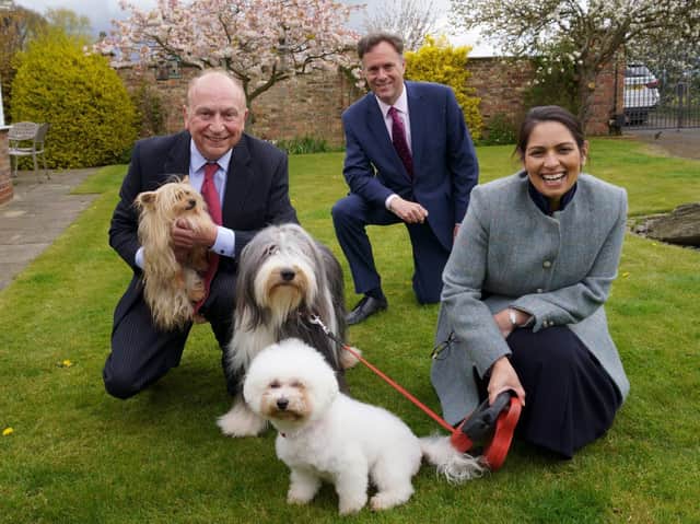 Conservative candidate Philip Allott, left, met the Home Secretary Priti Patel MP and Julian Sturdy MP at the Red House Kennels and Cattery near York.