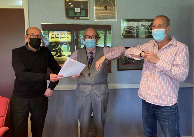 Steve Lloyd, managing director of GSPK Circuits, Graham Keddie, head of the GSPK group, and Paul Marsh, managing director of GSPK Design, celebrate the acquisition of Knaresborough based GSPK Design by Boroughbridge-based GSPK Circuits.