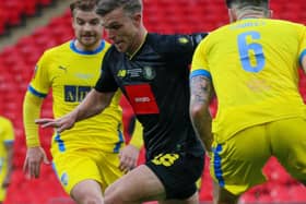 Harrogate Town striker Jack Muldoon in FA Trophy final action against Concord Rangers. Pictures: Matt Kirkham