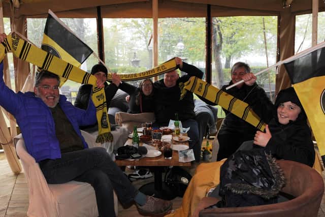 Cheering on Harrogate Town while watching the game at the tipi at the Cedar Court Hotel are the Walker, Crisell and Brivle families. (Picture Gerard Binks)