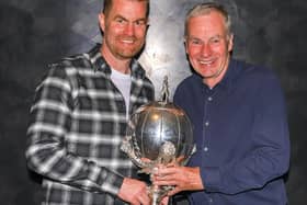 Harrogate Town manager, Simon Weaver, and chairman, Irving Weaver, with the FA Trophy. Picture: Matt Kirkham