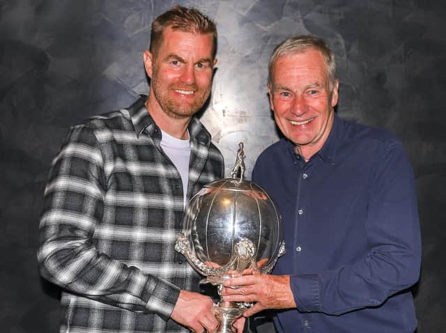 Harrogate Town manager, Simon Weaver, and chairman, Irving Weaver, with the FA Trophy. Picture: Matt Kirkham