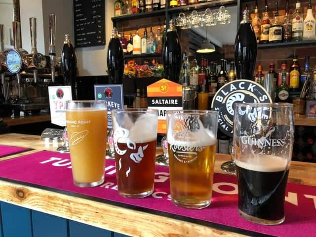 Some of the range of Yorkshire-based craft beers at the bar at the Half Moon in Knaresborough.