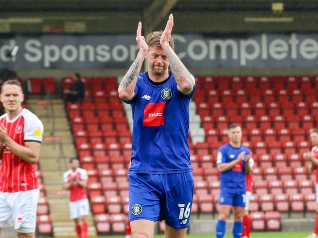 Jon Stead leaves the field for the final time in his playing career after being substituted during the latter stages of Harrogate Town's League Two defeat to Cheltenham. Pictures: Matt Kirkham
