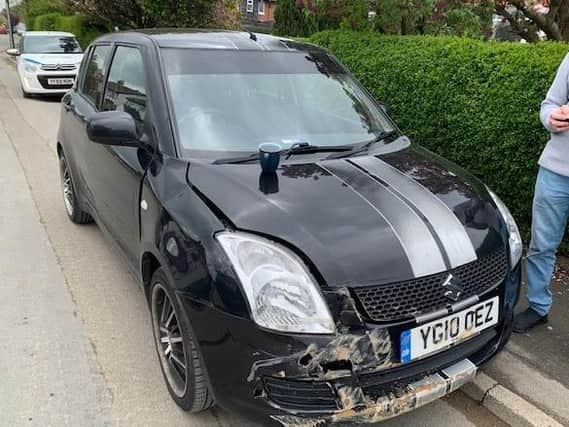The car damaged in the alleged incident at the junction of Wreaks Road and Kingsley Road in Harrogate which has alarmed members of Kingsley Ward Action Group.