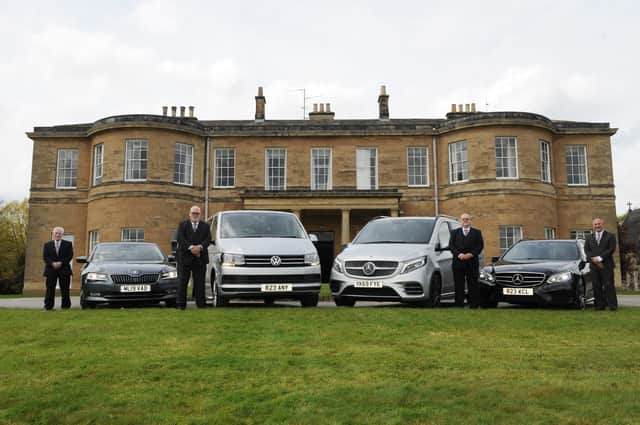 Steve Partner, managing director of Harrogate Private Hire Cars Ltd with some of his drivers at Rudding Park. PHOTO: Gerard Binks.