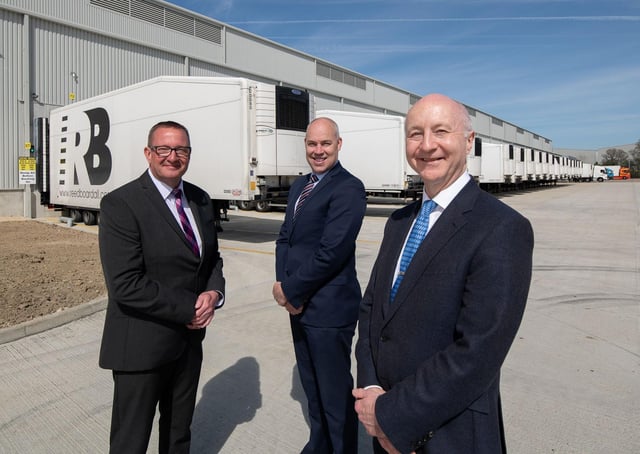 Directors Graeme Richardson, Andrew Baldwin and Marcus Boardall outside Reed Boardall's extended cold store in Boroughbridge.