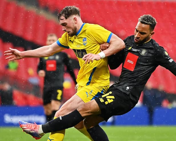 Brendan Kiernan in action for Harrogate Town during this month's FA Trophy final at Wembley Stadium. Picture: Getty Images