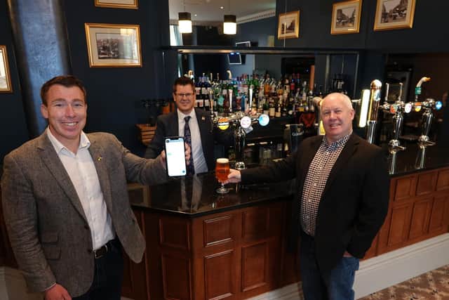 Pictured from left are Matthew Chapman, Harrogate BID Manager; Dan Siddle, Crown Hotel General Manager; and Harrogate Pubwatch Secretary, Alan Huddart.