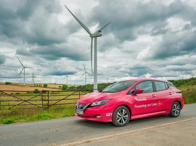 A Northern Powergrid branded electric vehicle supplied by Nissan. The DFES data indicates that there could be 123,000 electric vehicles on Harrogate's roads by 2050