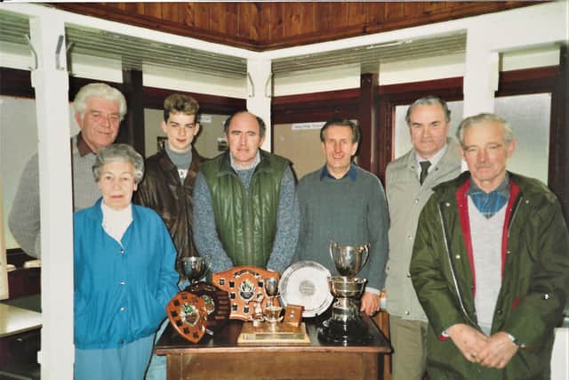 Pateley Bridge bowls club in 1988. Pictured Back row: Mike Hall, Paul Kendall, Paul Kirkbright, Harold Holdsworth, George Hackney. Front row: Betty Watts, Cyril Squires.