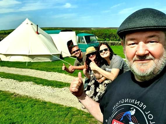 Top comedian Johnny Vegas with Harrogate's Glawning Limited team.