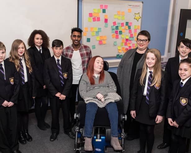 Flashback to 2018 - Inspirational Lauren Doherty (with Jubel Ahmed and Clare Flynn) takes her Road Safety Talk to pupils at Harrogate High School.