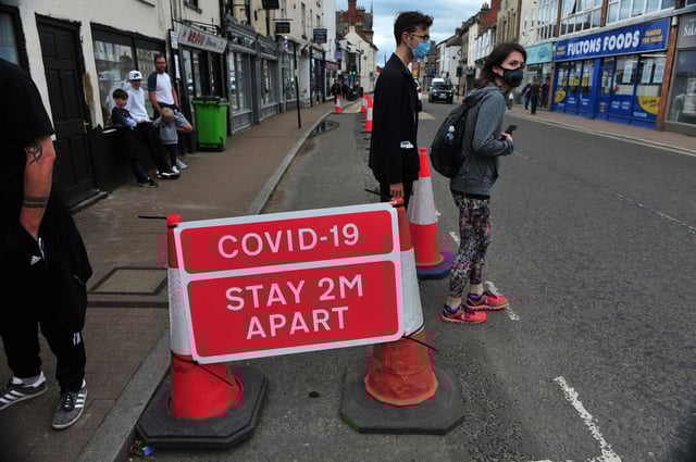 Social distancing measures on the High Street, Knaresborough. Picture Gerard Binks
