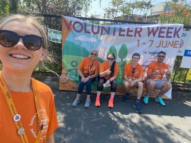 The Volunteer Team and volunteers taking on their Stepathon Challenge