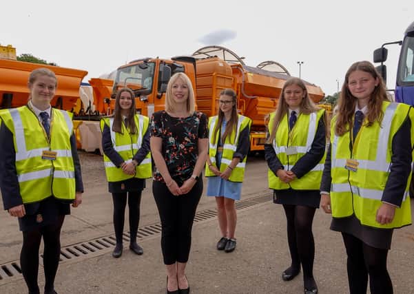 Beverley Shepherd, Econ Engineering's finance director, is pictured with Year 12 girls from Ripon Grammar School who are studying STEM subjects, on a tour of the firm's factory on International Women in Engineering Day.