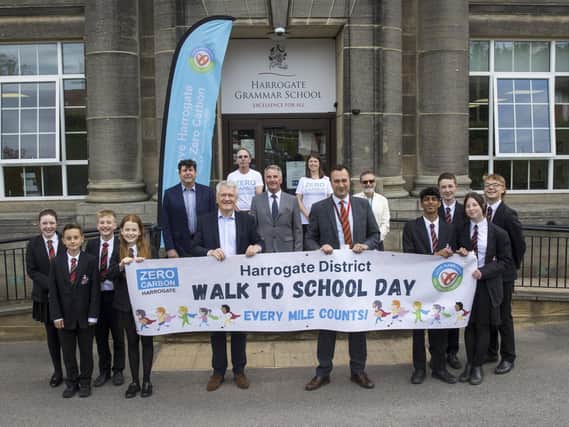 Walk to School Day - Supported by the Harrogate Borough Council, Andrew Jones, MP for Harrogate and Knaresborough, was at Harrogate Grammar School along with Councillor Phil Ireland, Councillor Paul Haslam, and Professor Neil Coles, Chair of the Harrogate District Climate Change Coalition.
