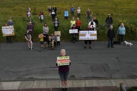 Kingsley protesters, including Catherine Maguire, front, gather at the planned site o the latest new housing development near Kingsley Drive in Harrogate. (Picture Gerard Binks)