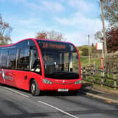 An Optare electric bus operated by the Harrogate Bus Company.