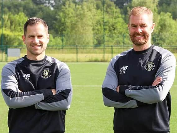 Paul Thirlwell, left, and Simon Weaver at Harrogate Town's training ground.