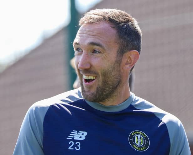 Rory McArdle is all smiles during his first Harrogate Town training session. Picture: Matt Kirkham