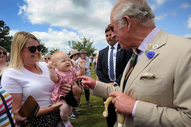 Prince Charles meets baby Phoebe Richardson from Ripon aged 8 months. Image: Simon Hulme