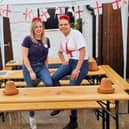 C'mon England - Harrogate bar The Tap at Tower Street staff members Caitlin Labonte and Sophie McGeever before the England v Italy match.