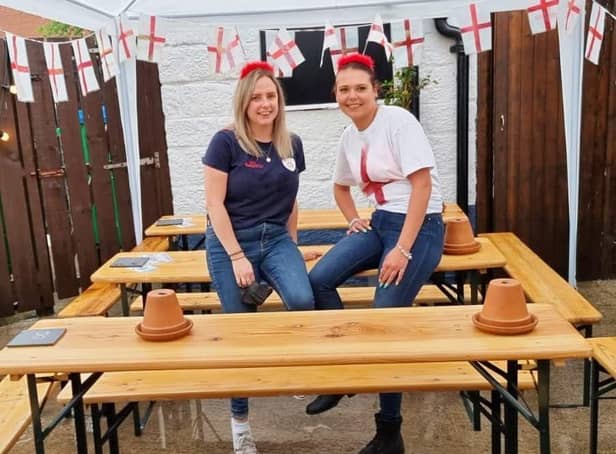 C'mon England - Harrogate bar The Tap at Tower Street staff members Caitlin Labonte and Sophie McGeever before the England v Italy match.