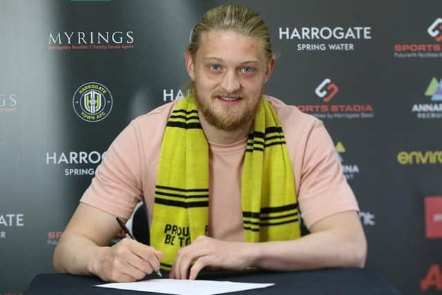Luke Armstrong joined Harrogate Town from Salford City via a successful loan spell at Hartlepool United.