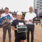 New Lego trail - Harrogate BID Manager Matthew Chapman, Harrogate BID Host Jo Caswell, Victoria Shopping Centre Manager James White, and Harrogate BID Host Sara Hartley.