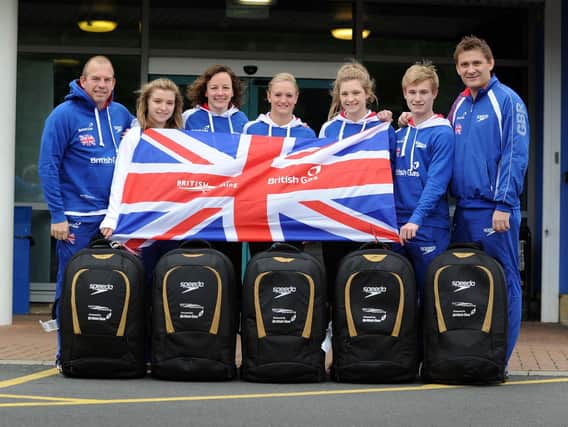 Harrogate diving coach Ady Hinchliffe, right, pictured in 2012 before the London Olympics with GB divers including Jack Laugher who formerly trained at Harrogate Diving Club.
