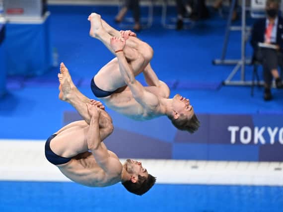 Dan Goodfellow, left, and Jack Laugher in action at the Tokyo 2020 Olympics. Picture: Getty Images