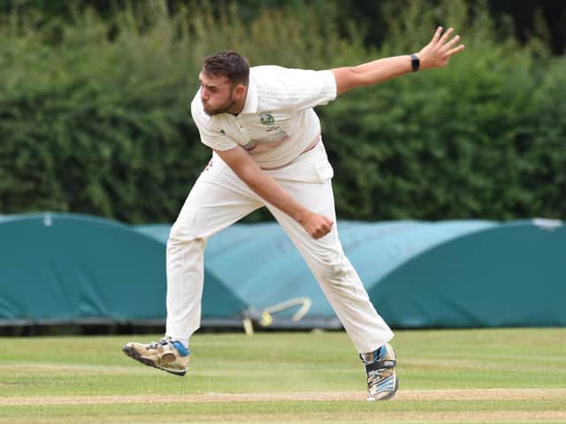 Birstwith CC's Pete Hardisty send one down during his side's victory over Darley. Pictures: Gerard Binks