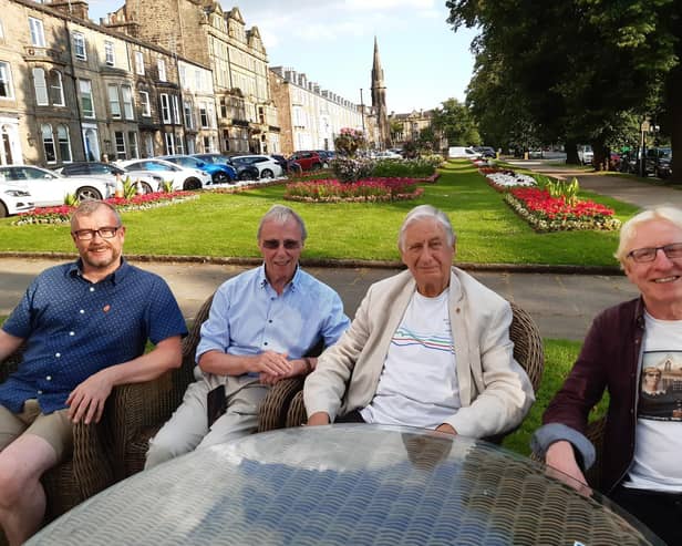 Film Premiere - BAFTA-winning filmmaker Tony Palmer, second from right, at the Yorkshire Hotel in Harrogate with  All We Got Was Love producer Brian Madden and director Henry Thompson and, left, interviewer Graham Chalmers.