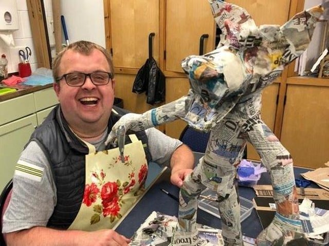 Artmaker Andy creates a boggart at Henshaw's Arts & Crafts Centre at Knaresborough.