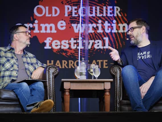 Broadcaster Richard Osman, right,  in conversation with Mark Billingham at the Theakston Crime Writing Festival in Harrogate last Sunday.