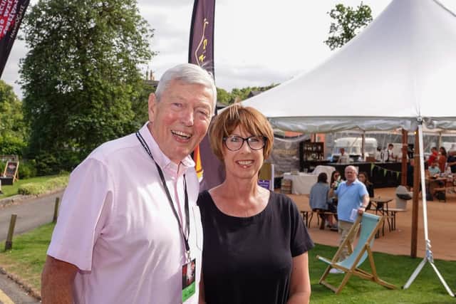 Former Home Secretary Alan Johnson arriving in the grounds of the Old Swan Hotel at at the Theakston Crime Writing Festival in Harrogate accompanied by his wife Carolyn.