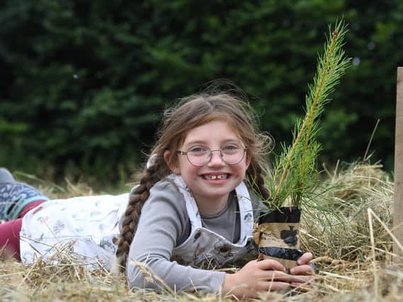 Long Lands Commons in Harrogate - Seven-year-old Avery Hamilton planting the first tree - a Scots Pine sappling. (Picture Gerard Binks)