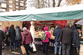 Flashback to Harrogate Christmas Market during normal times and crowds at Ryan Jepson Cheeses.