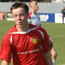 Sean Hunter celebrates a goal in the colours of Harrogate Railway. Picture: Adrian Murray