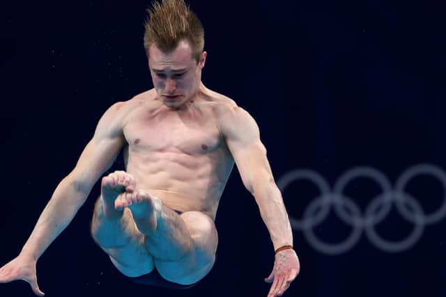 Jack Laugher in action during the Olympic 3m springboard final.