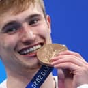 Team GB's Jack Laugher poses during the medal ceremony following the 3m springboard final on day 11 of the Tokyo 2020 Olympic Games. Pictures: Getty Images