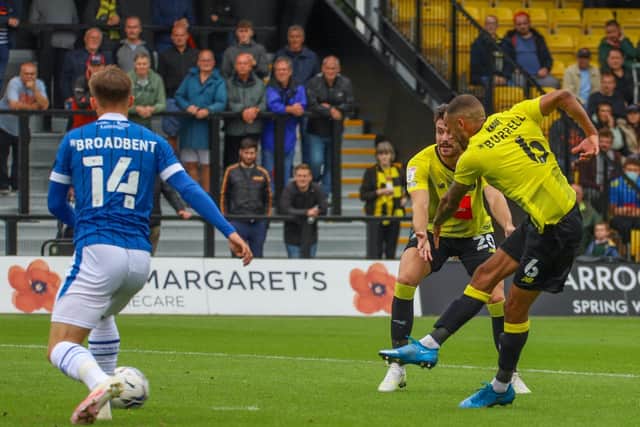 Warren Burrell fires home to settle Saturday's League Two showdown at Wetherby Road.