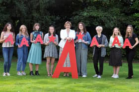 Sylvia Brett, principal of Harrogate Ladies College (centre), pictured with top performing A-Level students.