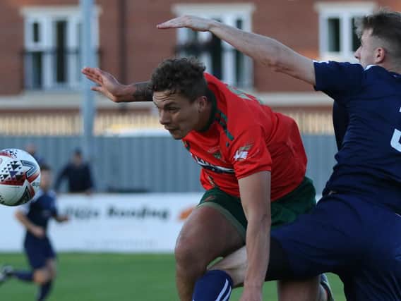 Ryan Barker scored the only goal of the game as Harrogate Railway overcame Retford United at Station View on Tuesday evening. Picture: Craig Dinsdale
