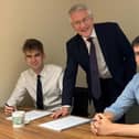 Supporting Harrogate District Foodbank - Andrew Jones MP with caseworkers Stephen Culpin (left) and Matt Scott.