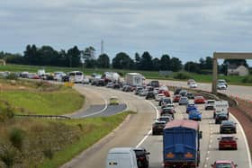 Queues of traffic on the A1M heading for Leeds Festival.